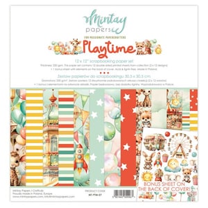 Playtime 12x12 Paper Set - Mintay Papers - Scrapbook Papers + Bonus Elements Card Making Baby Party Carnival