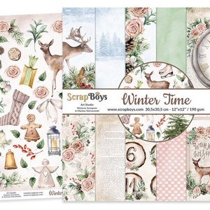 Winter Time 12x12 Paper Pad - ScrapBoys Paper - 12 Double Sided Sheets + Cut Outs Scrapbook  Planner Cardmaking
