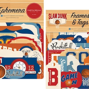 Carta Bella - Slam Dunk (2 packs) Ephemera Die Cuts + Frames & Tags 66 pieces Team Basketball Scrapbook Cards Journal