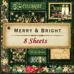 8 Sheets - Merry & Bright - Graphic 45 - 12x12 Paper Collection Christmas 8 Designs Mixed Media Scrapbook Art Journal