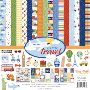 Echo Park - Born To Travel 12x 12 Collection Kit Scrapbook Papers + Stickers