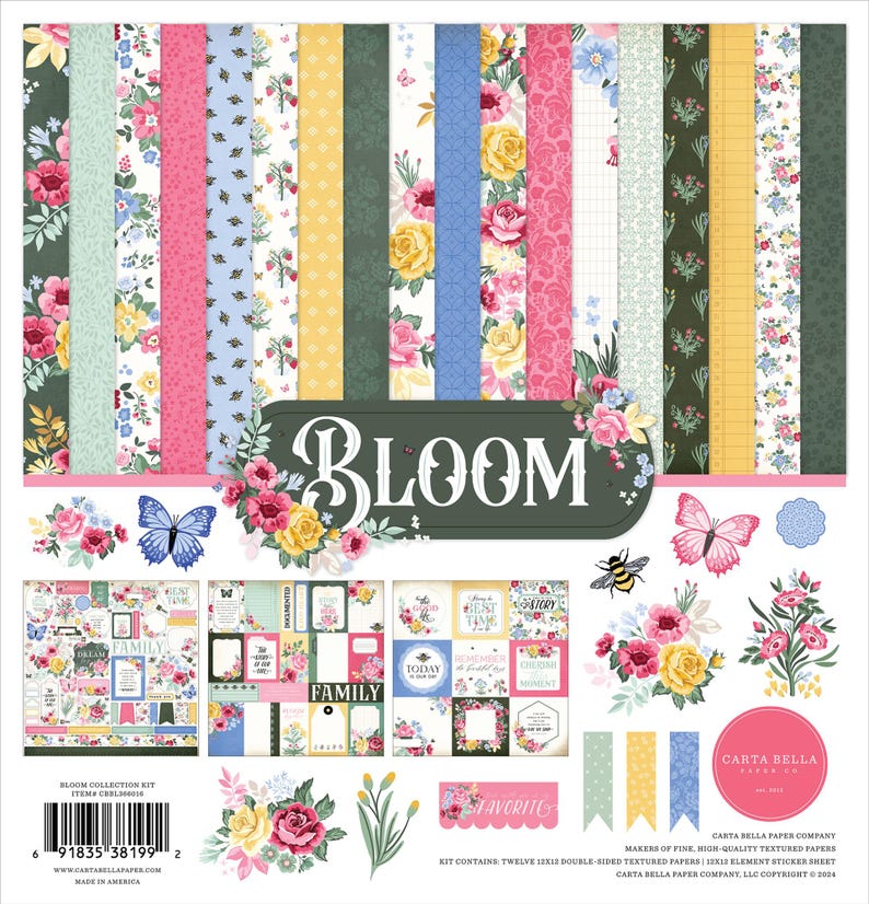 Carta Bella - Bloom 12x12 Collection Kit Spring Flowers Garden Scrapbook Papers + Stickers image 1