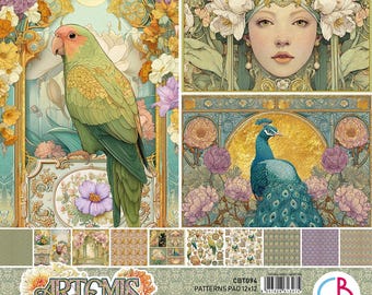 Ciao Bella - Artemis - 12x12 Pattern Paper Pad 8/pkg Art Deco Scrapbook Mixed Media CBT094