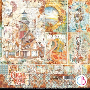 Ciao Bella - Coral Reef - 12x12 Paper Pad 12 Double Sided Sheets Cardstock Scrapbook Mixed Media CBPM078