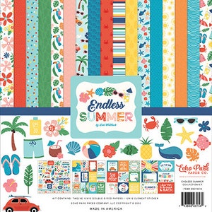 Echo Park - Endless Summer - 12x12 Collection Kit Scrapbook Papers + Stockers Beach Party Family Planner Photo Collage Tags