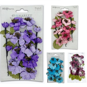 Wildflowers - Handmade Paper Flowers 12 pieces - 49 and Market Scrapbook Cards Wedding Options