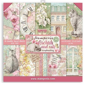 Stamperia - Orchids and Cats - 12x12 Paper Pad 10 Double Sided Sheets Cardstock Scrapbook SBBL81