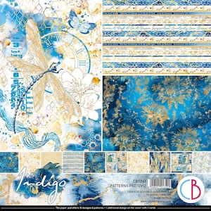 Ciao Bella - Indigo - 12x12 Pattern Paper Pad 8 Double Sided Sheets Blue Gold Elegance Cardstock Scrapbook Mixed Media