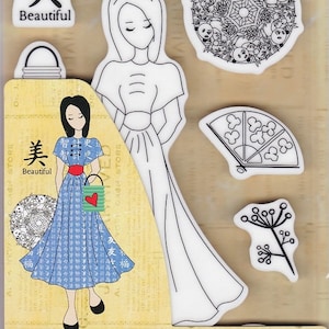 Julie Nutting Doll Stamp "Kyoko" Cling Rubber 9 pieces Mixed Media Planner Card Tags Prima Marketing 912925