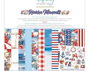 Riviera Moments - 12x12 Paper Set - Mintay Papers - Scrapbook Papers + Bonus Elements Card Making Summer