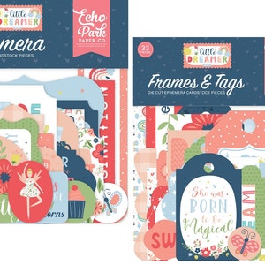 Echo Park - Little Dreamer GIRL (2 packs) Ephemera Die Cuts + Frames & Tags 66 pieces Scrapbook Cards Mixed Media