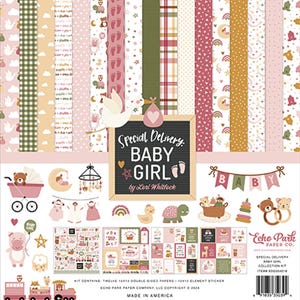 Echo Park - Kit de livraison spécial bébé fille 12 x 12 ans, papiers scrapbooking + autocollants