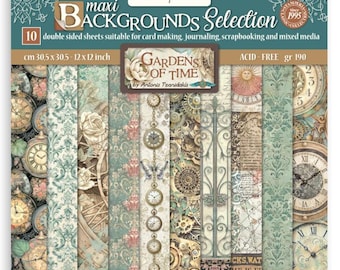 Stamperia Gardens Of Time Backgrounds - 12x12 Paper Pad 10 Double Sided Sheets Gears Scrapbook SBBL186
