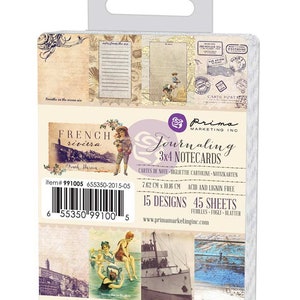 Prima Marketing - French Riviera 3x4 Journaling Notecards 45 sheets Summer Beach Mixed Media Journal Planner Tags Album 991005