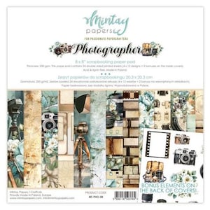 Photographer 8x8 Paper Pad - Mintay Papers - Scrapbook Papers + 2 Bonus Sheets for Card Making Planner Mixed Media