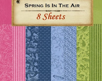 8 Sheets - Spring Is In The Air - Graphic 45 - 12x12 Patterns & Solid Paper Set Mixed Media Journal Scrapbook