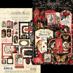 Graphic 45 - Curiouser & Curiouser - 30 pieces Chipboard Tags + Frames Alice Mixed Media Scrapbook Planner
