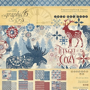 Graphic 45 - Let's Get Cozy- 8x8 Paper Pad 24 sheets Snow Winter Tags Scrapbook Mixed Media Planner