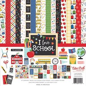 Echo Park - I Love School - 12x12 Collection Kit Girl Boy Teacher Scrapbook Planner Photo Collage Tags SCH243016
