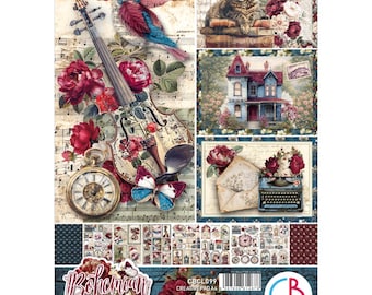 Ciao Bella - Boho Burgundy - Blocco creativo A4, 9 pezzi/confezione, biglietti, etichette efemere CBCL099