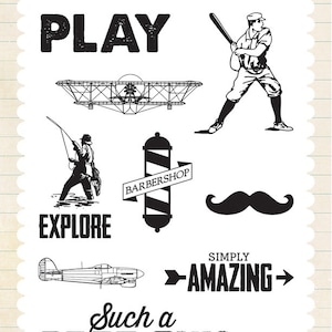 Echo Park - Such a Good Boy 4x6 Designer Stamp 10 pieces Guy Sports Play Scrapbook Planner Tags Mixed Media