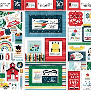 First Day Of School (3) 6x13 Chipboards Set - Echo Park - Accents + Phrases + Frames