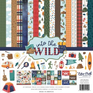 Echo Park - Into The Wild 12x12 Collection Kit Camping Hiking Scrapbook Papers + Stickers