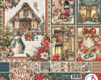 Ciao Bella - Merry & Bright - Blocco di carta 12x12, 12 fogli fronte-retro, album di Natale, tecniche miste CBPM098