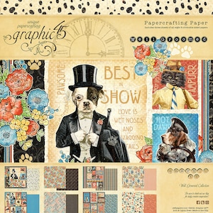 Graphic 45 - Well Groomed - 8x8 Paper Pad 24 sheets Dog Cat Tags Scrapbook Mixed Media Planner