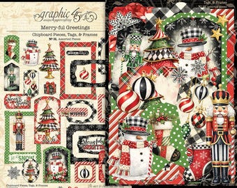 Grafica 45 - Auguri di Buon Natale - 33 pezzi in cartone pressato, etichette e cornici natalizie