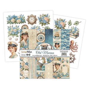 Old Marina - 8x8 Paper Pad - ScrapBoys Paper -  12 Double Sided Sheets + Cut Outs Scrapbook Journal Planner Cardmaking