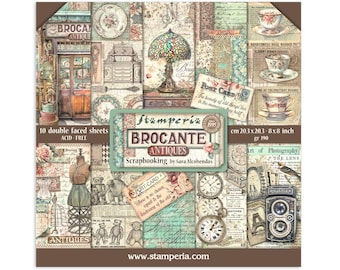 Stamperia - Brocante Antiques - 8x8 Paper Pad 10 double Sided Sheets Cardstock Scrapbook Mixed Media SBBS100