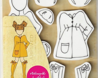 Julie Nutting Doll Stamps "Gracie" Cling Rubber 8 pieces MIXED MEDIA Planner Card Tags Prima Marketing 913571