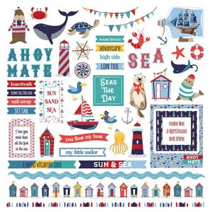 Monterey Bay 12x12 Element Sticker Sheet - PhotoPlay Paper Scrapbook Journal Nautical