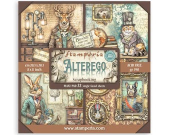 Stamperia - Alterego - 8x8 Paper Pad 22 Single Face Sheets Christmas Cardstock Scrapbook Mixed Media SBBSXB06