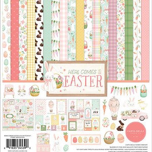 Carta Bella - Here Comes Easter 12x12 Collection Kit Papéis de Scrapbook de Primavera + Adesivos