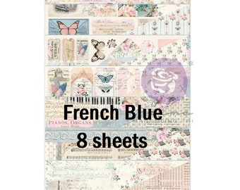 8 Sheets - French Blue - Prima 12x12 Paper Collection Set with Foil Double-sided Mixed Media Scrapbook Art Journal by Frank Garcia