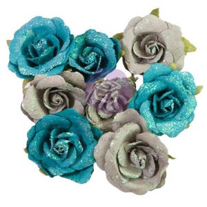 Prima Flowers - Lost In Wonderland - Blue Illusions - 8pc Paper Floral Embellishments 665777