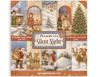 Stamperia - Silent Night - Blocco di carta 12x12, 10 fogli fronte-retro, cartoncino, album di ritagli SBBL192 Natale