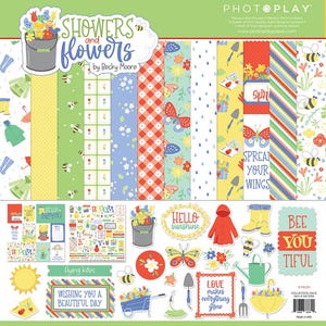 PhotoPlay Paper - Showers and Flowers - 12x12 Collection Pack Scrapbook Kit Papers + Stickers Spring Garden