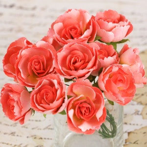Prima Flowers - Soprano Coral - 12 pieces Paper Flowers Scrapbook Mixed Media Planner 561680