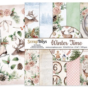 Winter Time 6x6 Paper Pad - ScrapBoys Paper - 24 Double Sided Sheets + Extra Cut Outs for Scrapbook Planner Cardmaking