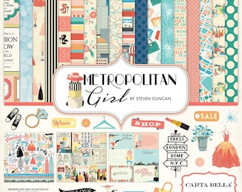 Carta Bella - Metropolitan Girl - 12x12 Collection Kit Fashion Travel Scrapbook Planner Photo Collage Tags