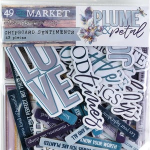 Plume & Petal - Chipboard Sentiments - 49 och Market - 43 delar Lila Lavendel