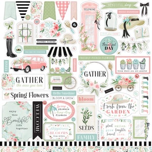 Flower Garden 12x12 Element Sticker Sheet - Carta Bella Home Family Scrapbook Cardmaking