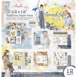 Good Life Shine 12x12 Collection Paper Pack - Asuka Studio - 12 Sheets Scrapbook Journal Memory Place