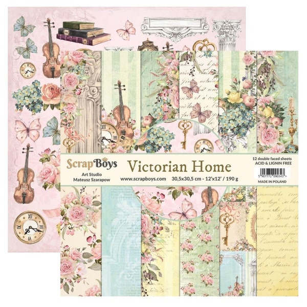 Victorian Home 12x12 Paper Pad - ScrapBoys Paper - 12 Double Sided Sheets + Cut Outs Scrapbook Vintage Planner Cardmaking