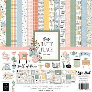 Echo Park - Our Happy Place 12x12 Collection Kit Scrapbook Papers + Stickers Home Family