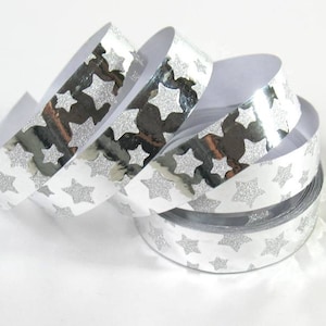 Darice Sparkle Tape Silver Foil with STARS Planner Scrapbook Birthday Christmas Wedding Party 15mm x 3 yards