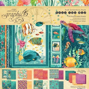 Afbeelding 45 - Seas The Day - 8 x 8 papierverzamelingsverpakking 24 vellen Ocean Scrapbook Mixed Media Planner Journal